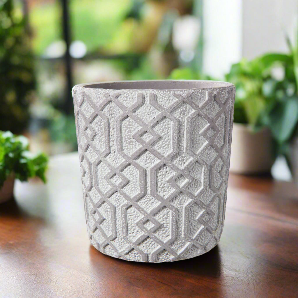 Vida Cement Embossed Round Pot