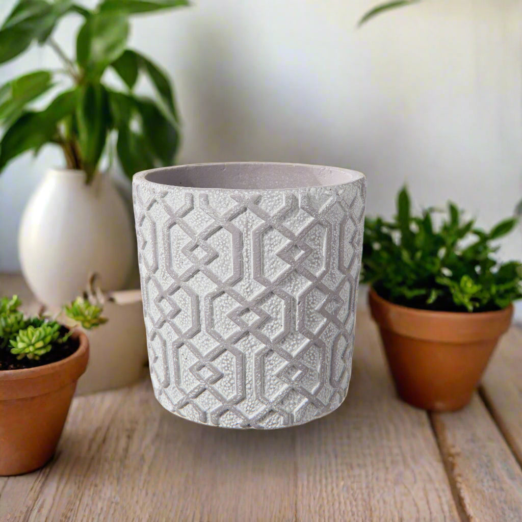 Vida Cement Embossed Round Pot