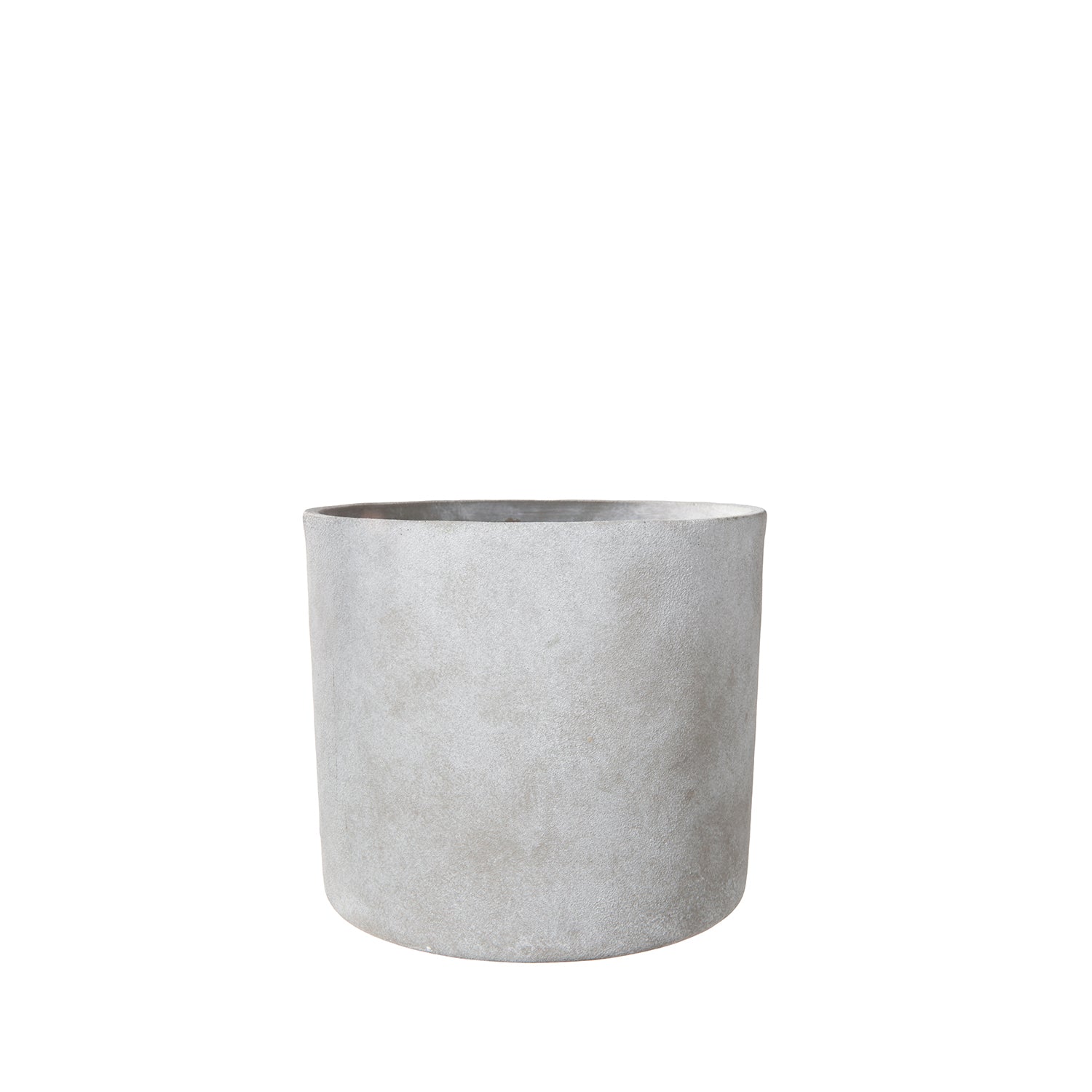 Gray cylindrical planter on a white background