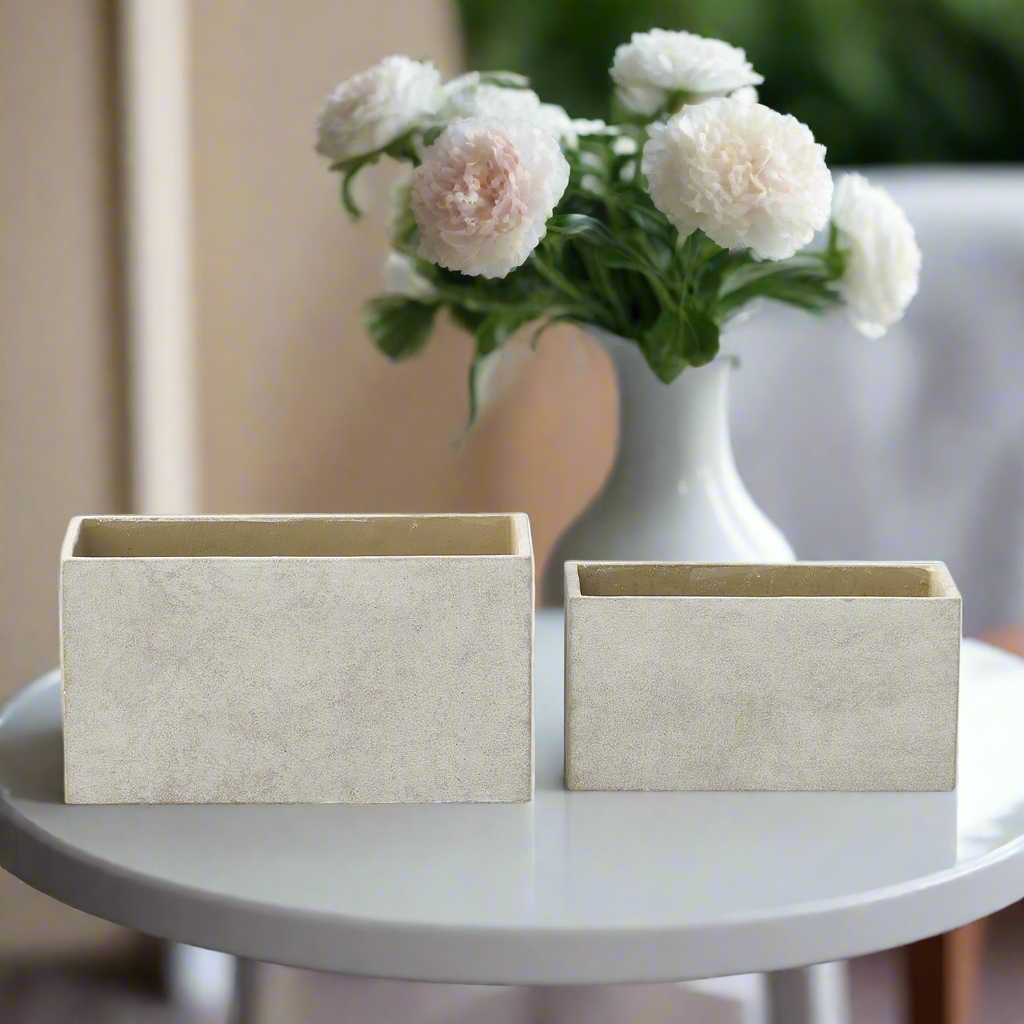 Axenne Light Gray Terracotta Rectangle Pot (Set of 2)