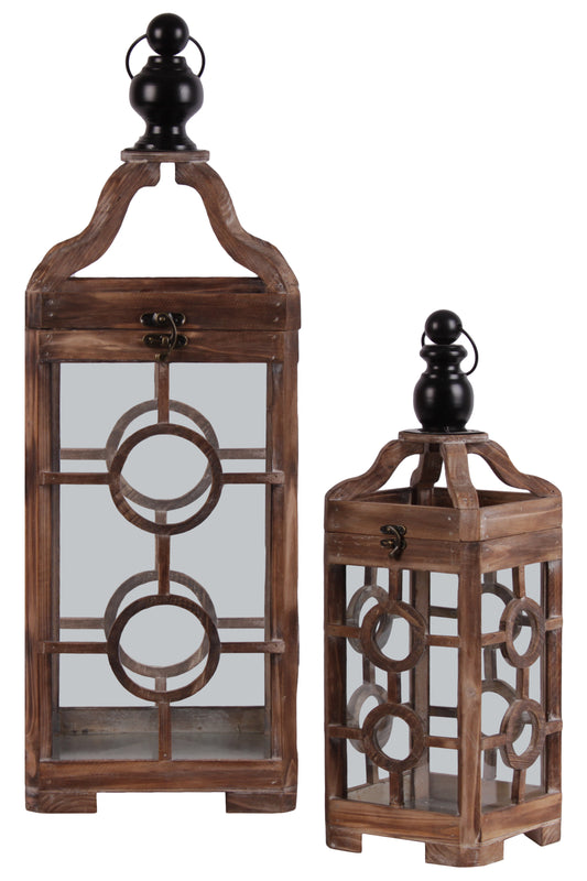 Wood Lantern Natural Finish Brown-28.25"H -327