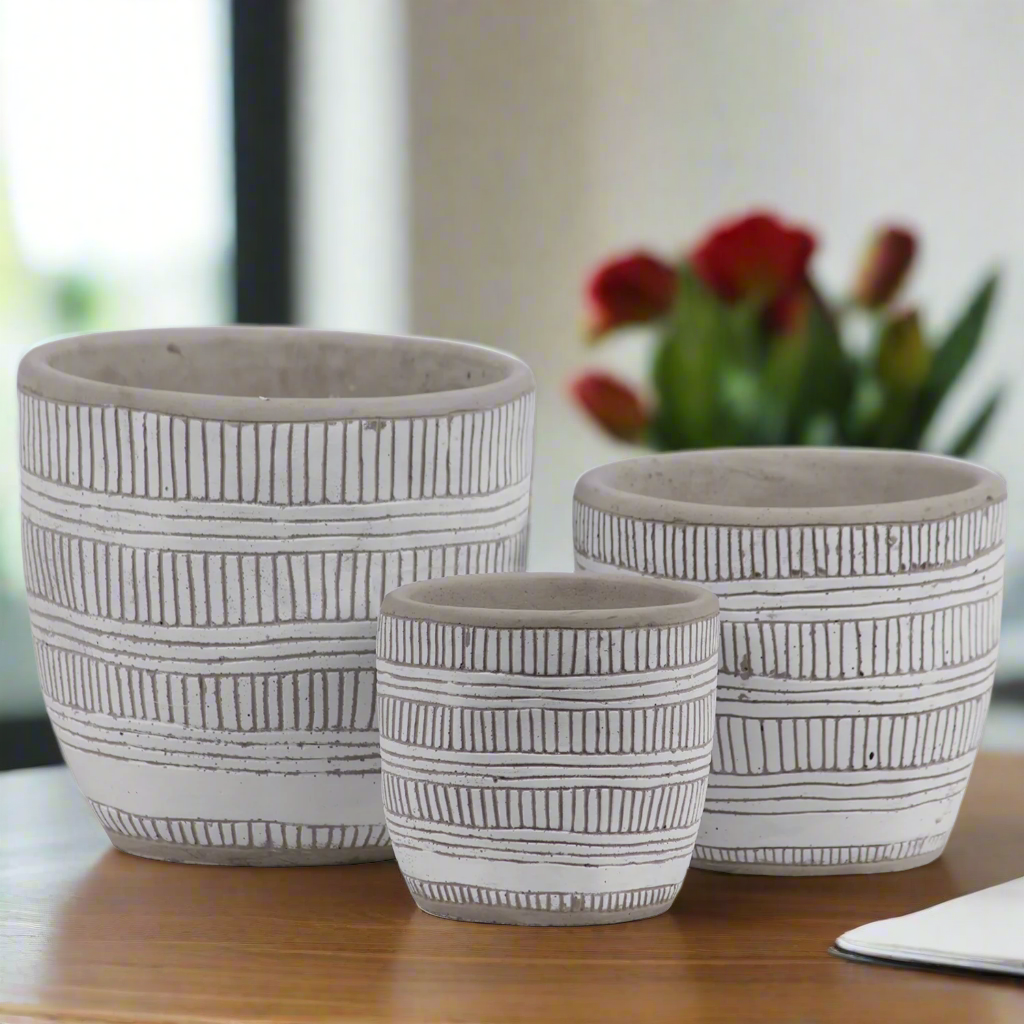 Nadric Embossed Ceramic Pot Set (Set of 3)