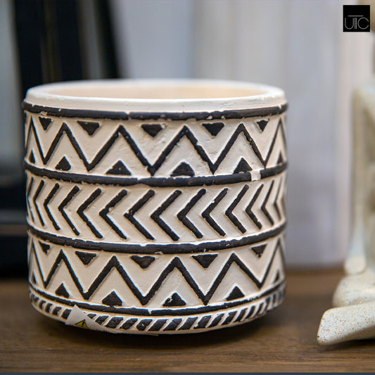 Ceramic Pot Washed Finish Black, White-4.25"H