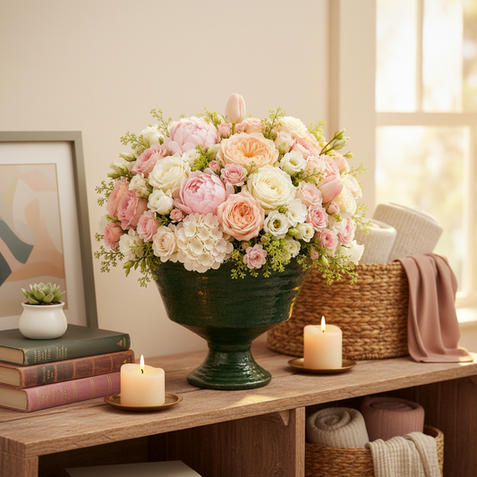 Fia Scalloped Ceramic Pedestal Planter