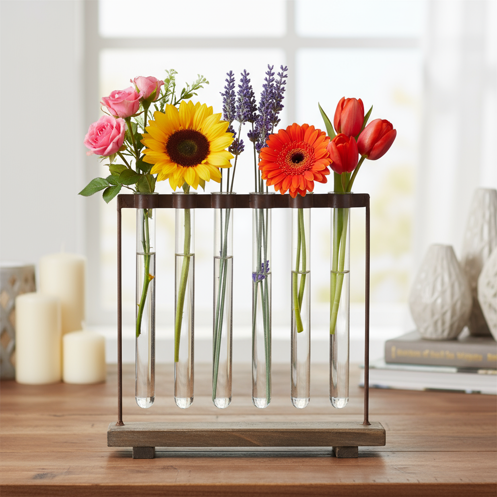 Jaelyn Metal Clustered Hanging Bud Vase Holder with Glass Tubes