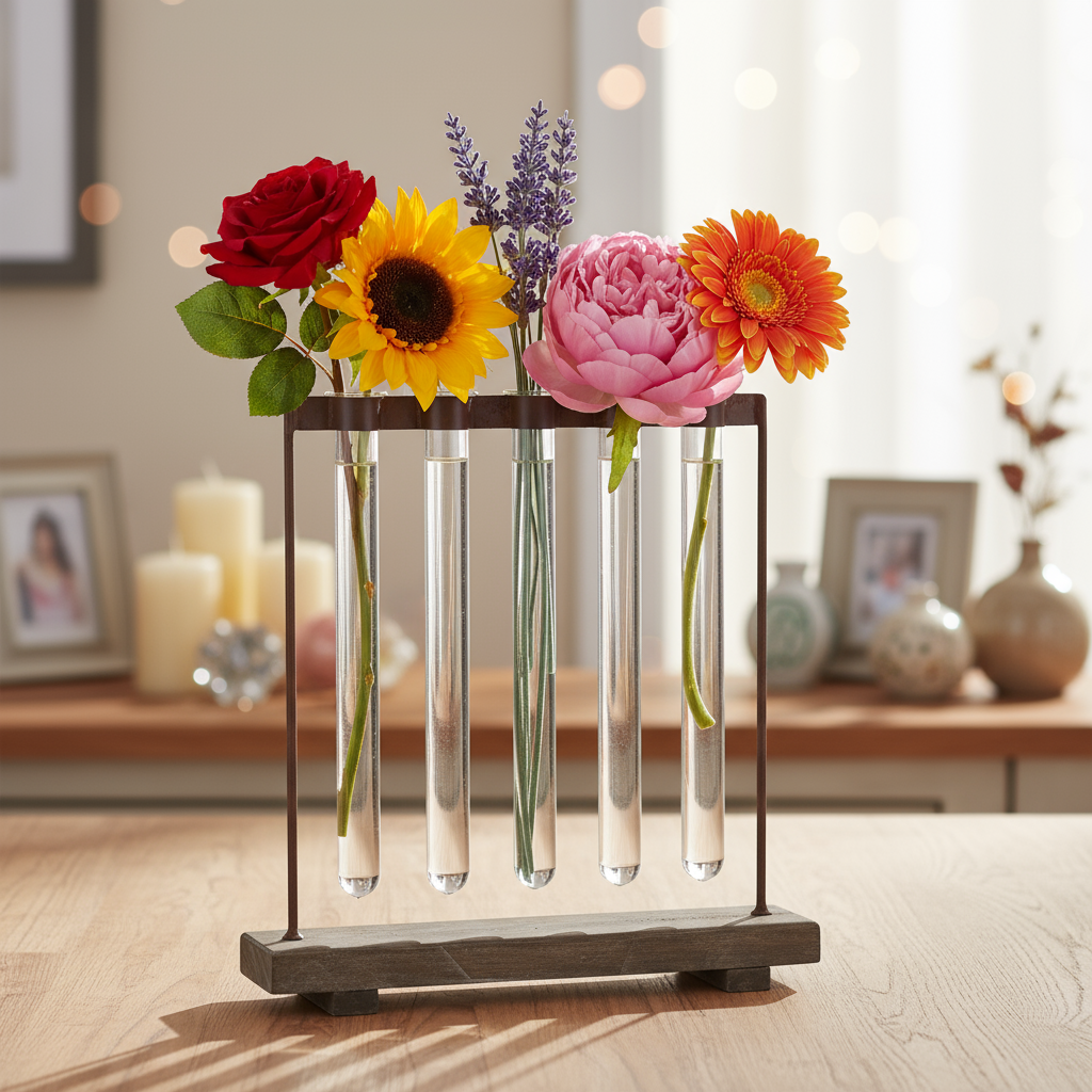 Jaelyn Metal Clustered Hanging Bud Vase Holder with Glass Tubes