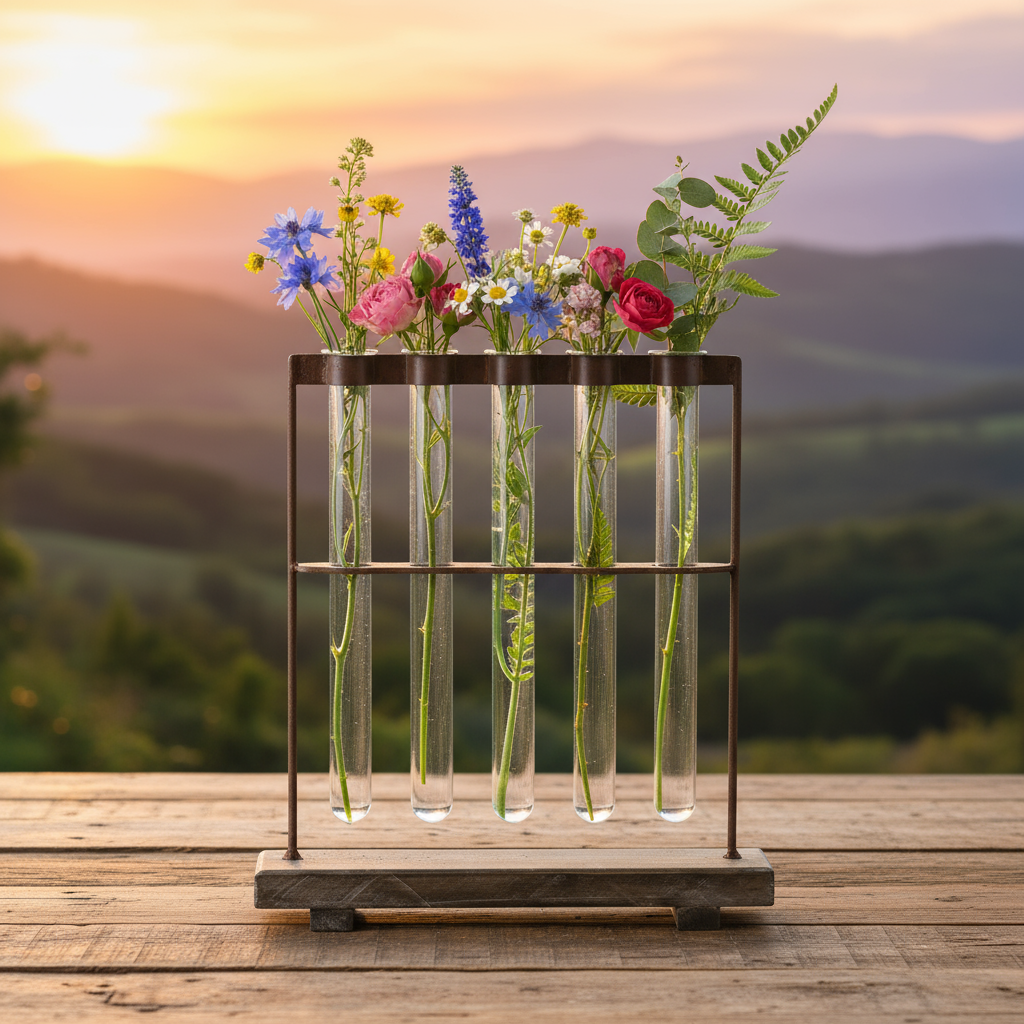 Jaelyn Metal Clustered Hanging Bud Vase Holder with Glass Tubes