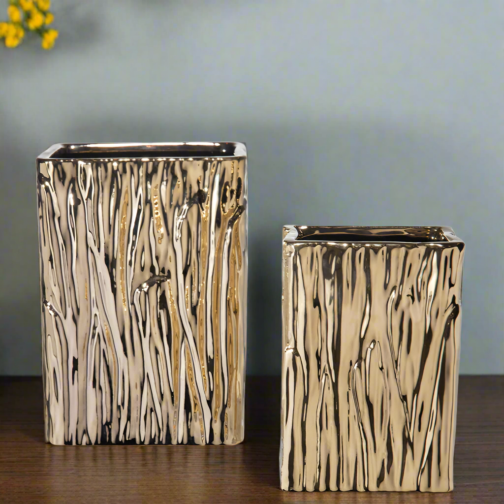 Giselle Golden Rectangular Abstract Vase (Set of 2)