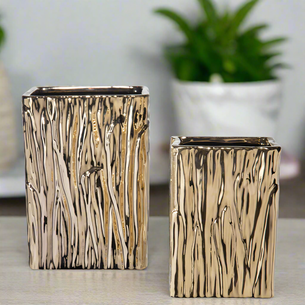 Giselle Golden Rectangular Abstract Vase (Set of 2)