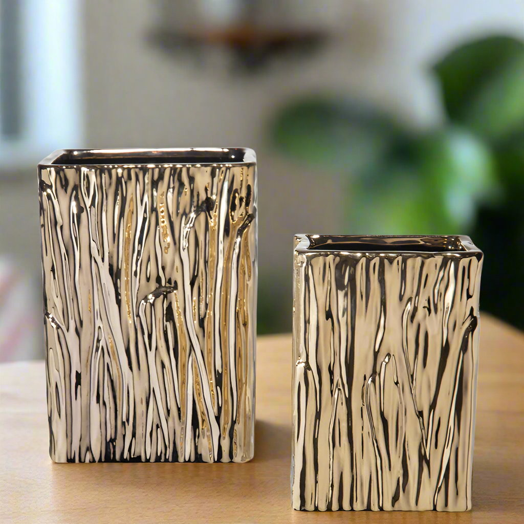 Giselle Golden Rectangular Abstract Vase (Set of 2)