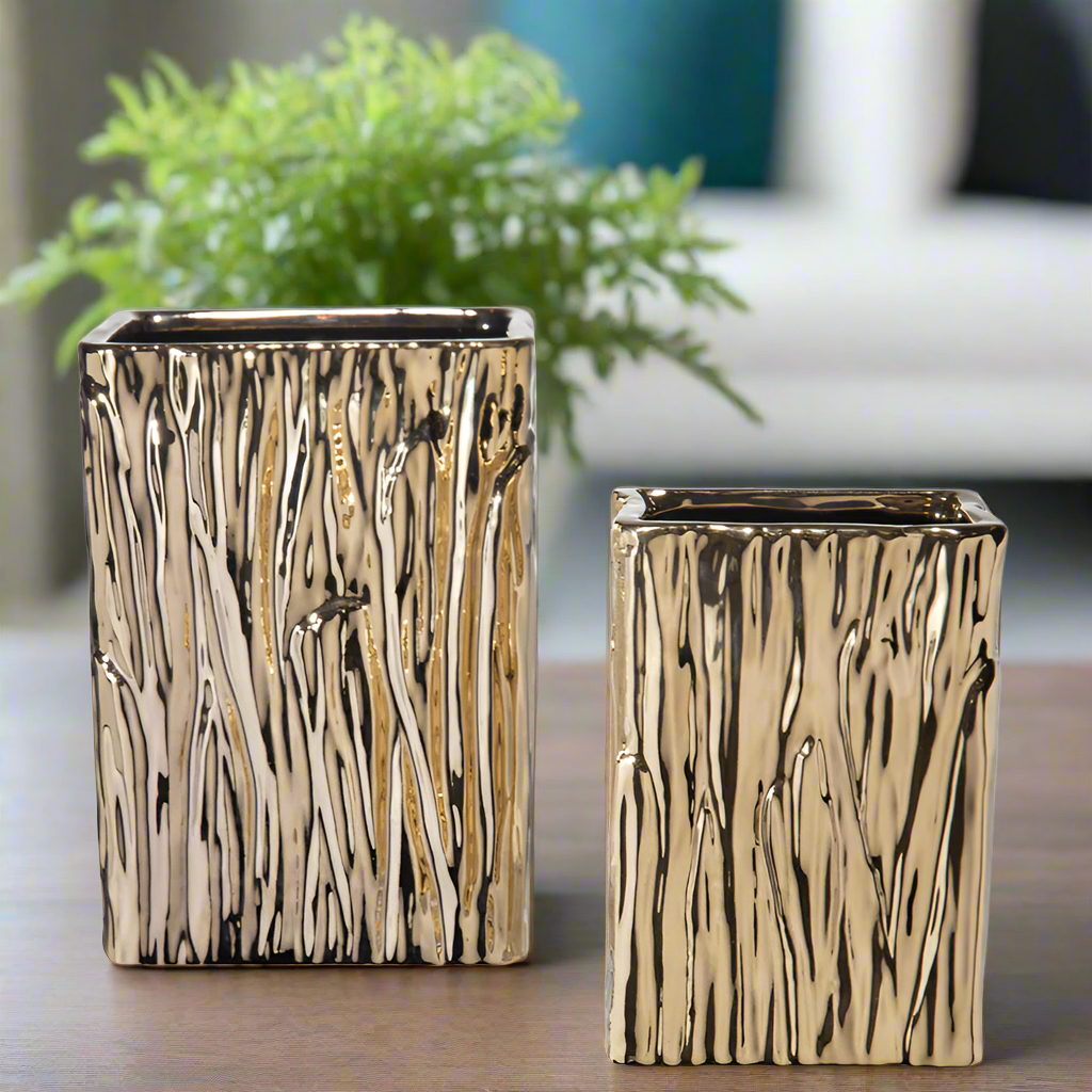 Giselle Golden Rectangular Abstract Vase (Set of 2)
