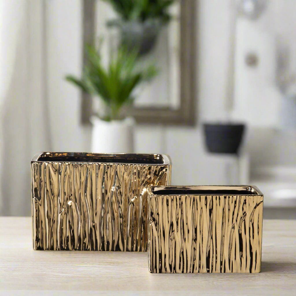 Giselle Golden Rectangular Abstract Vase (Set of 2)