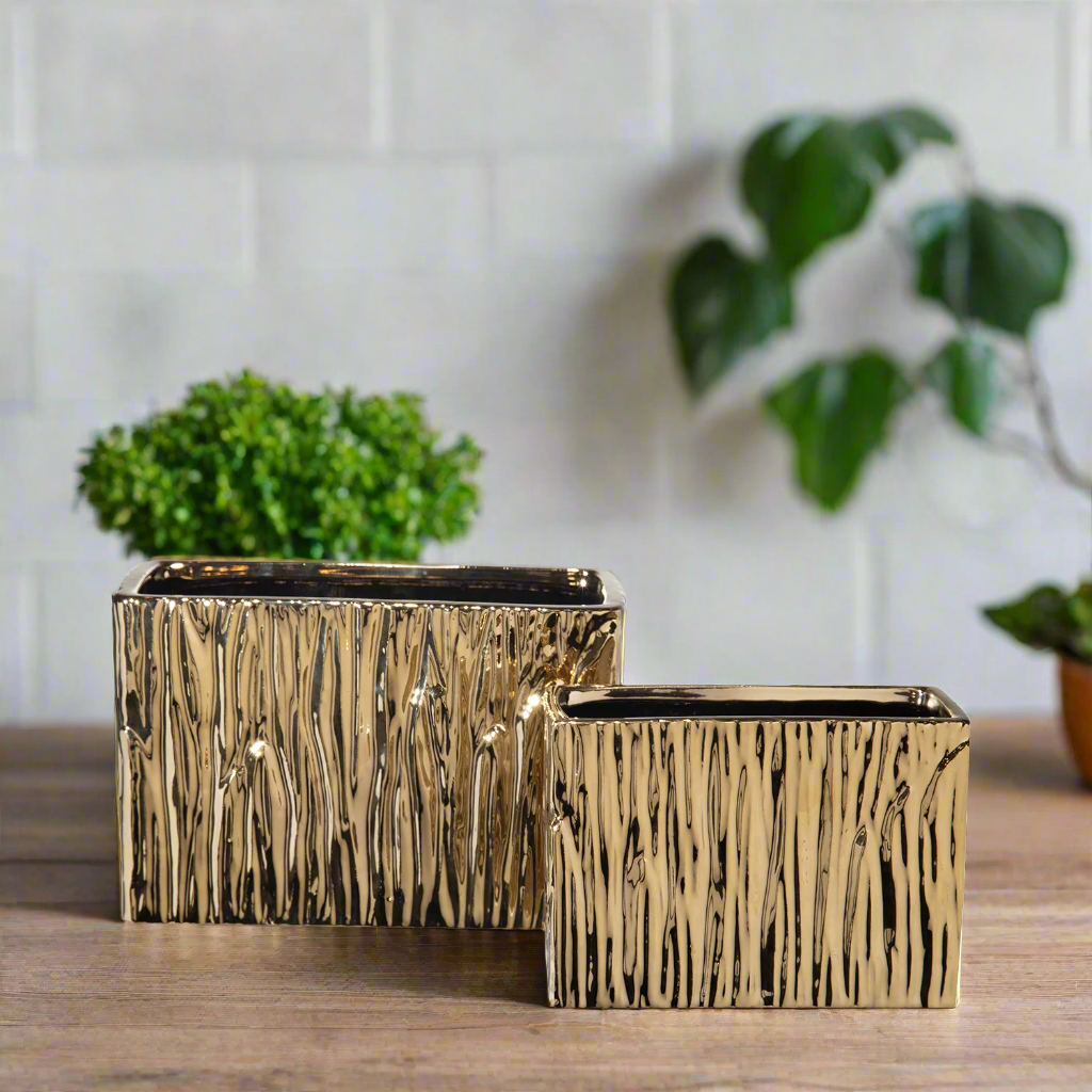 Giselle Golden Rectangular Abstract Vase (Set of 2)