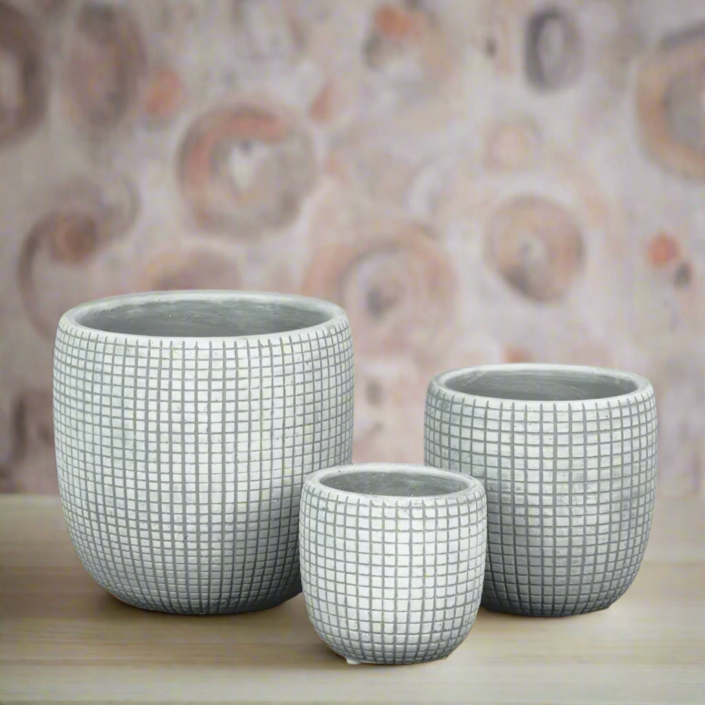 Lazare Etched Lattice Cement Pot Set (Set of 3)