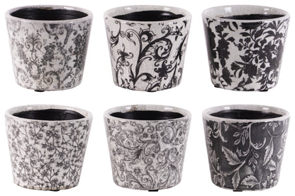 Terracotta Pot Gloss Finish Black, White-4.75"H -316