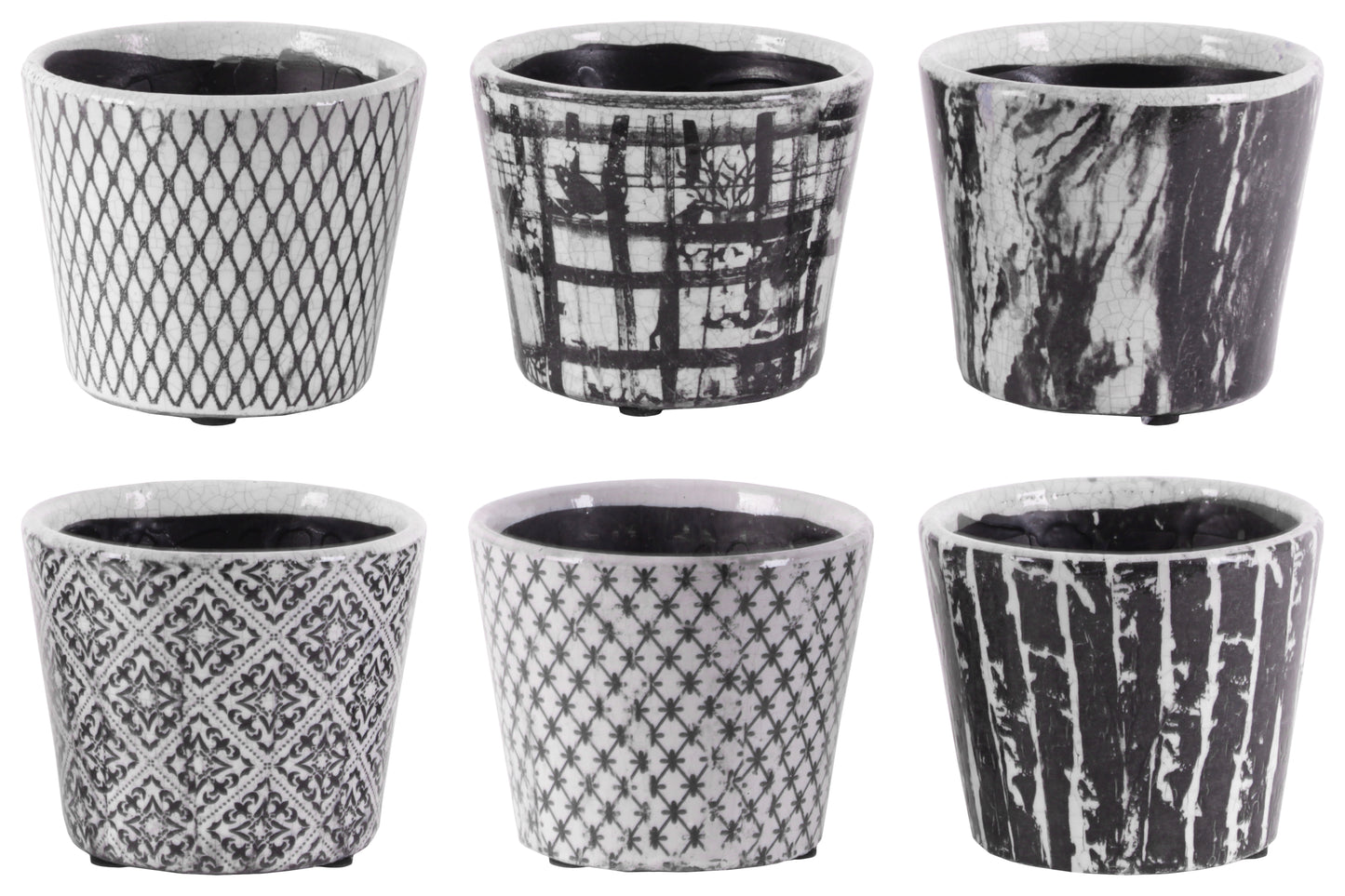 Terracotta Pot Gloss Finish Black, White-4.75"H -317