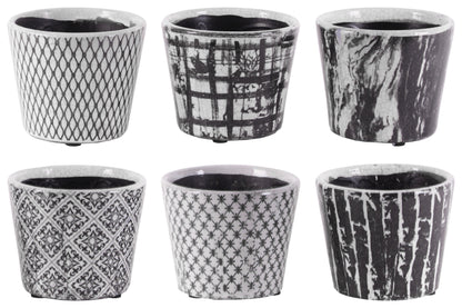 Terracotta Pot Gloss Finish Black, White-4.75"H -317