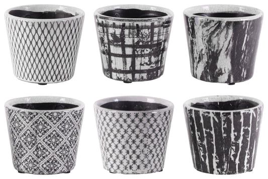Terracotta Pot Gloss Finish Black, White-4.75"H -317
