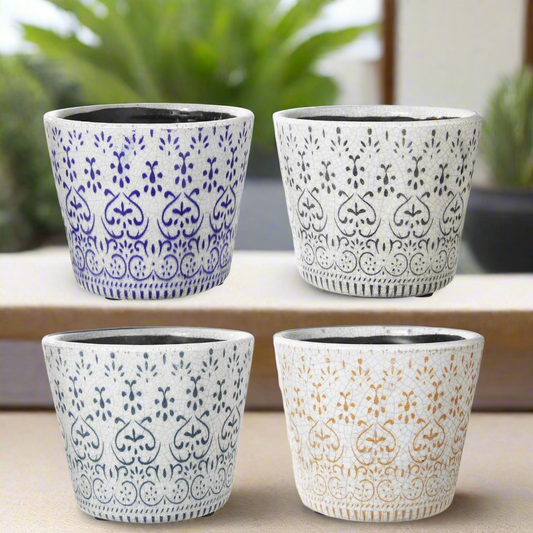 Callista Handcrafted Ceramic Round Planter Set (Set of Four)