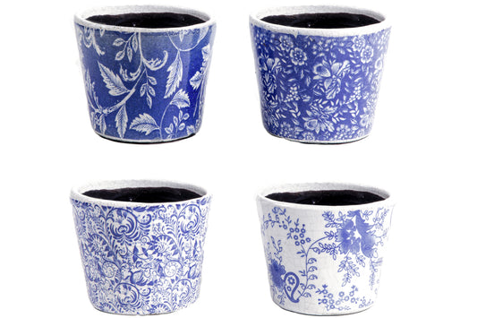 Ceramic Round Pot Gloss Finish Blue and White-12.00"H
