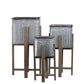 Alden Metal Square Planter Set with Wooden Stands (Set of 3)
