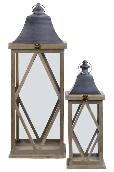 Wood Lantern Set of Two Natural Finish Brown-29"H