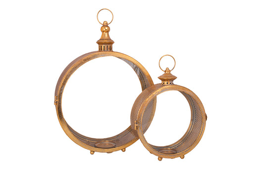 Metal Candle Holder Set of Two Gold..17.25"x6.00"x22.75"H; 11.75"x4.25"x15.25"H