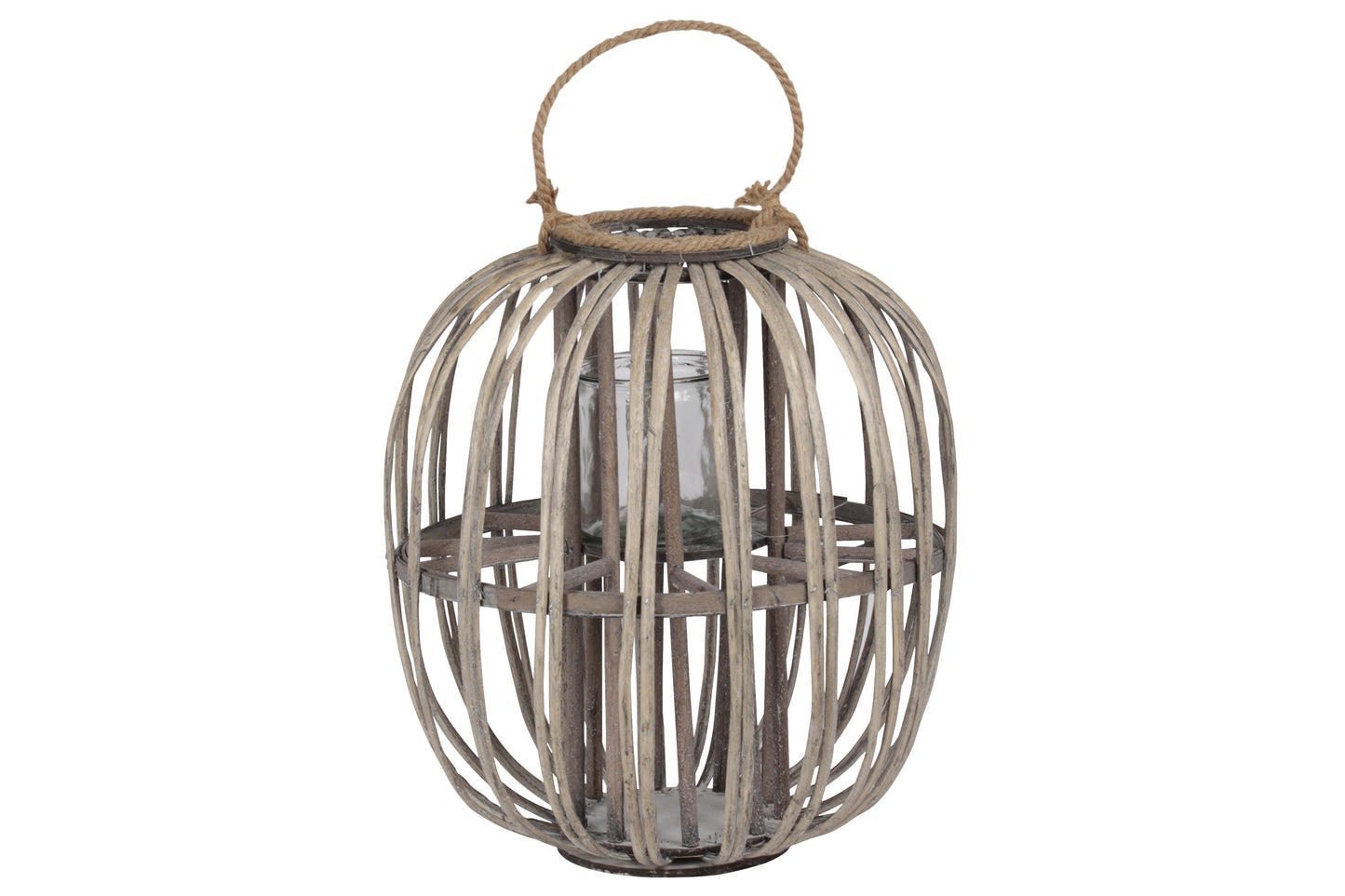 Bamboo Round Lantern Weathered Finish