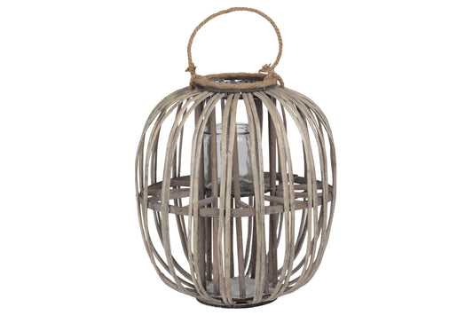 Bamboo Round Lantern Weathered Finish