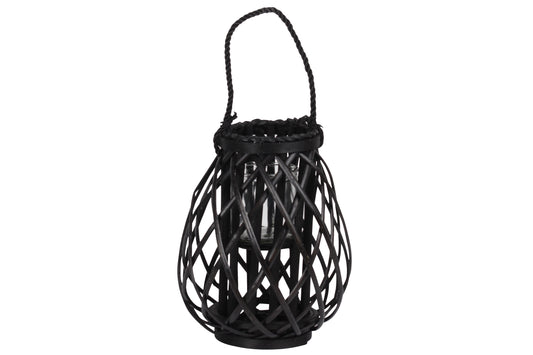 Bamboo Tall Round Bellied Lantern Weathered Finish-12.00"H