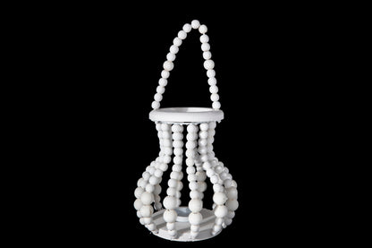 Wood Round Bellied Lantern Washed Finish