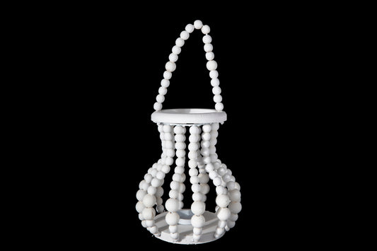 Wood Round Bellied Lantern Washed Finish