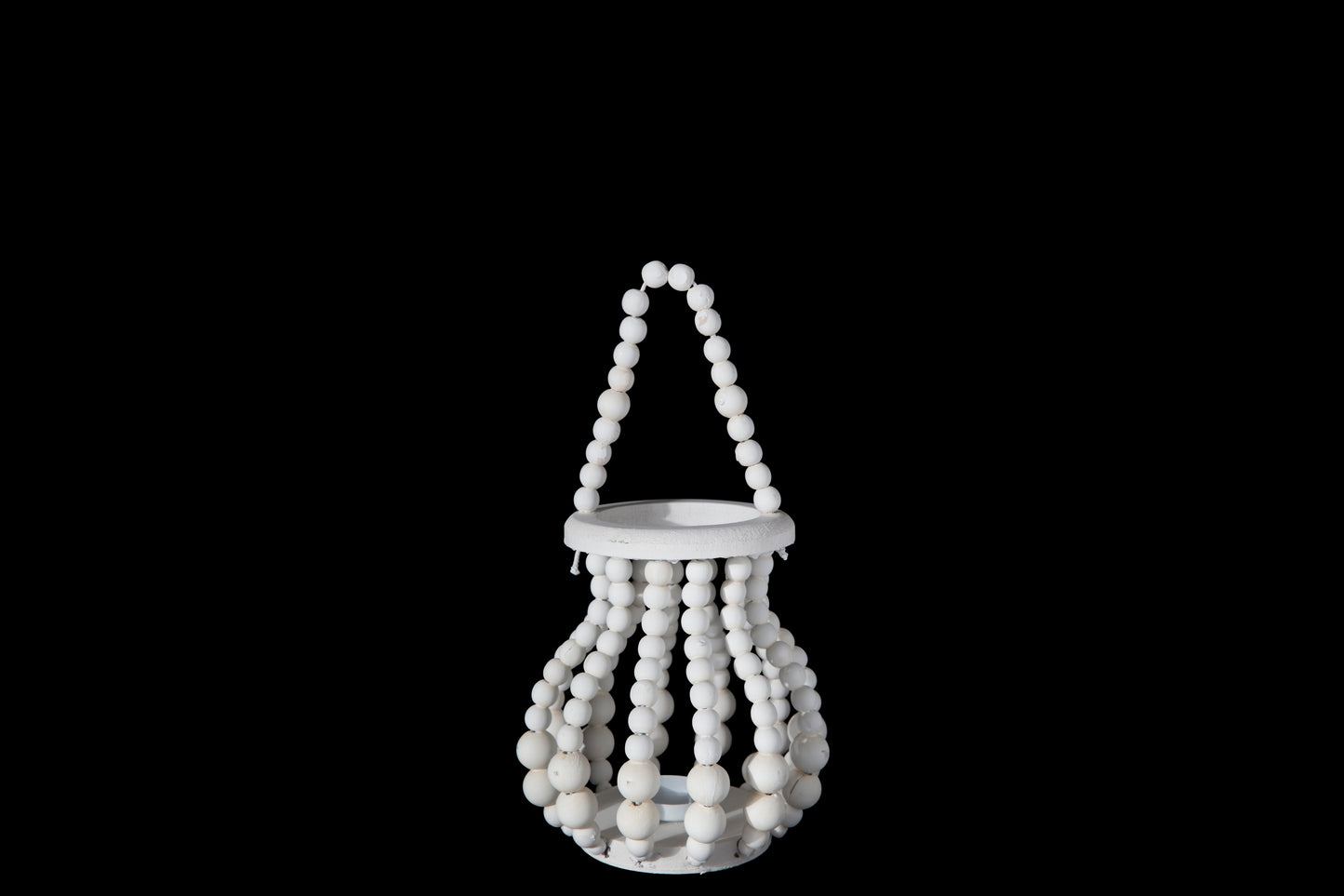 Wood Round Bellied Lantern Washed Finish