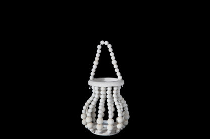 Wood Round Bellied Lantern Washed Finish