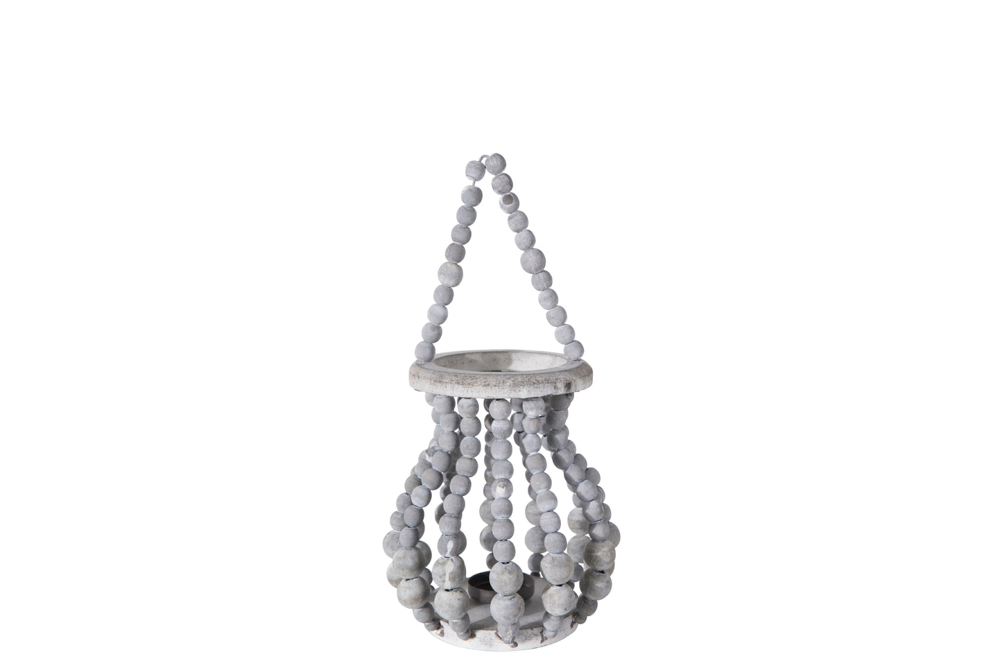 Wood Round Bellied Lantern Washed Finish