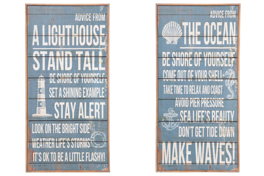 Wood Rectangle Wall Art Distressed Finish Blue-23.75"H