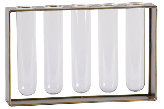 Metal Vase Holder Anitque Finish Gold..13.75"x3.25"x9.25"H