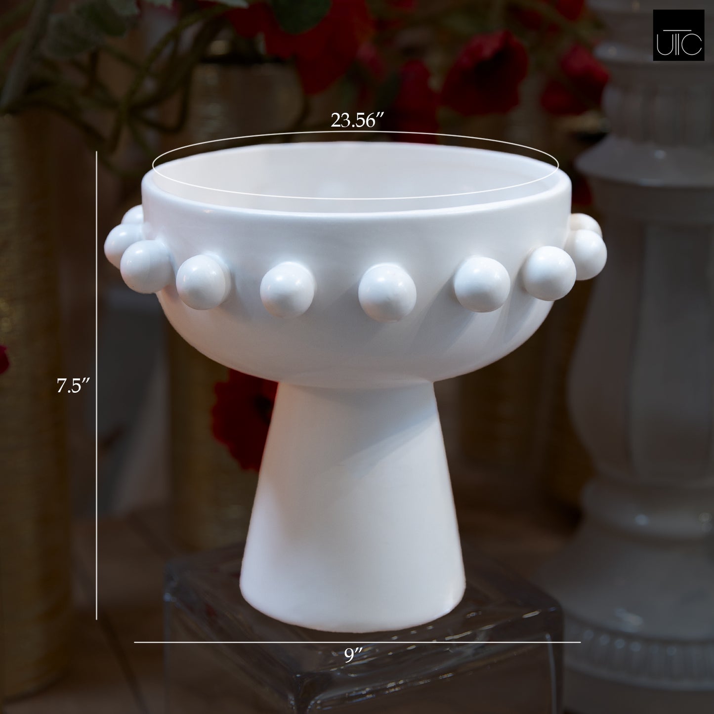 Aveline White Rimmed Pedestal Bowl