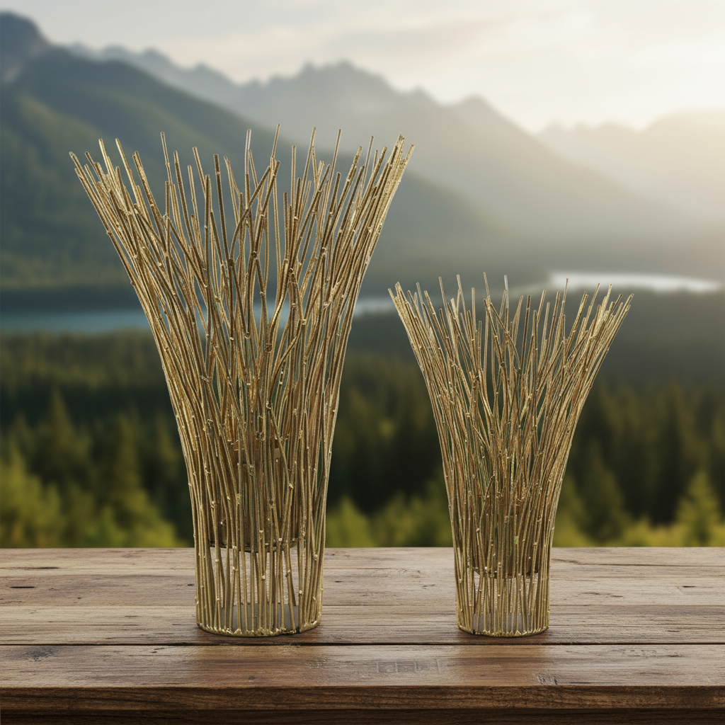 Temma Metal Bamboo Candle Holder Set (Set of 2)