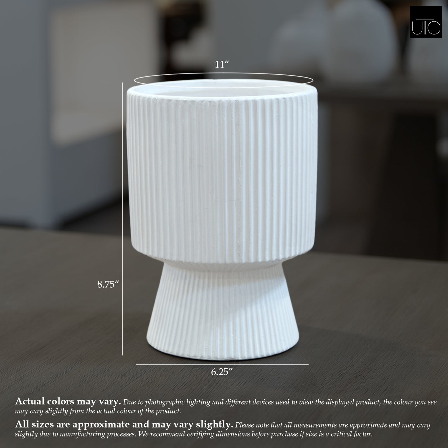 Oksana Ribbed Stoneware Vase with Tapered Pedestal Base