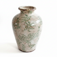 Stoneware Bulbous Botanical Leaf Pattern Vintage Crackle Glaze Vase Off White
