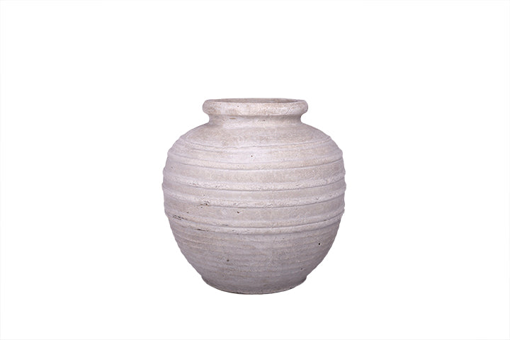 Terracotta Bulbous Ribbed Style Horizontal Pattern Distressed Glaze