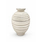 Beehive-Ridged Ceramic Vase With Horizontal Ringed Texture and Ovoid Silhouette Antique White Finish
