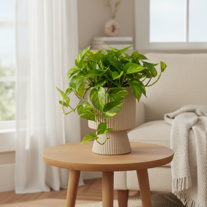 Oksana Ribbed Stoneware Vase with Tapered Pedestal Base