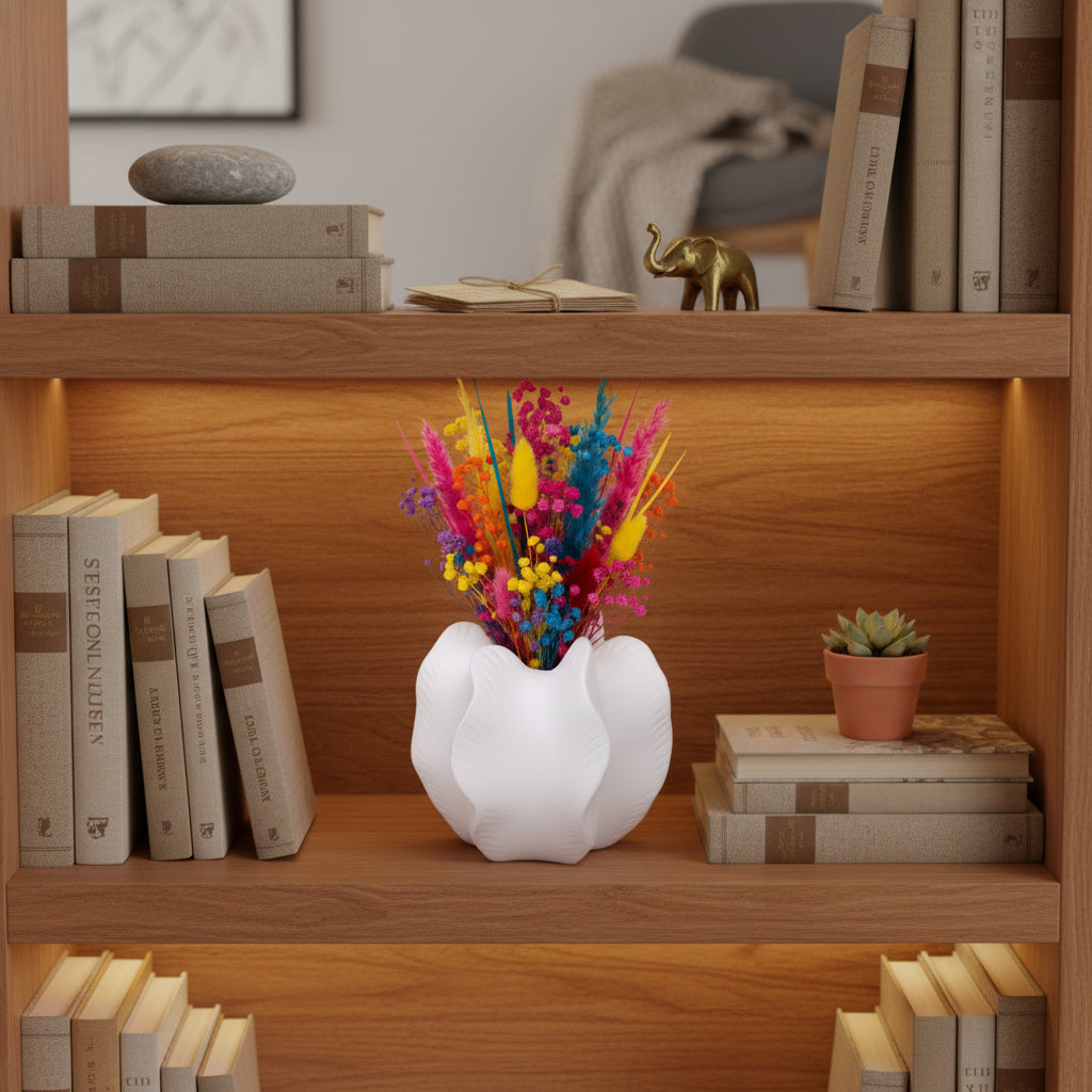 Freya Four-Lobe Sculptural Ceramic Vase with Draped-Leaf Texture