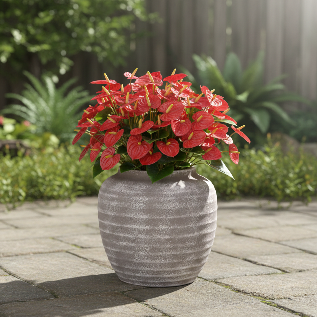 Kira Ribbed Amphora-Style Cement Planter