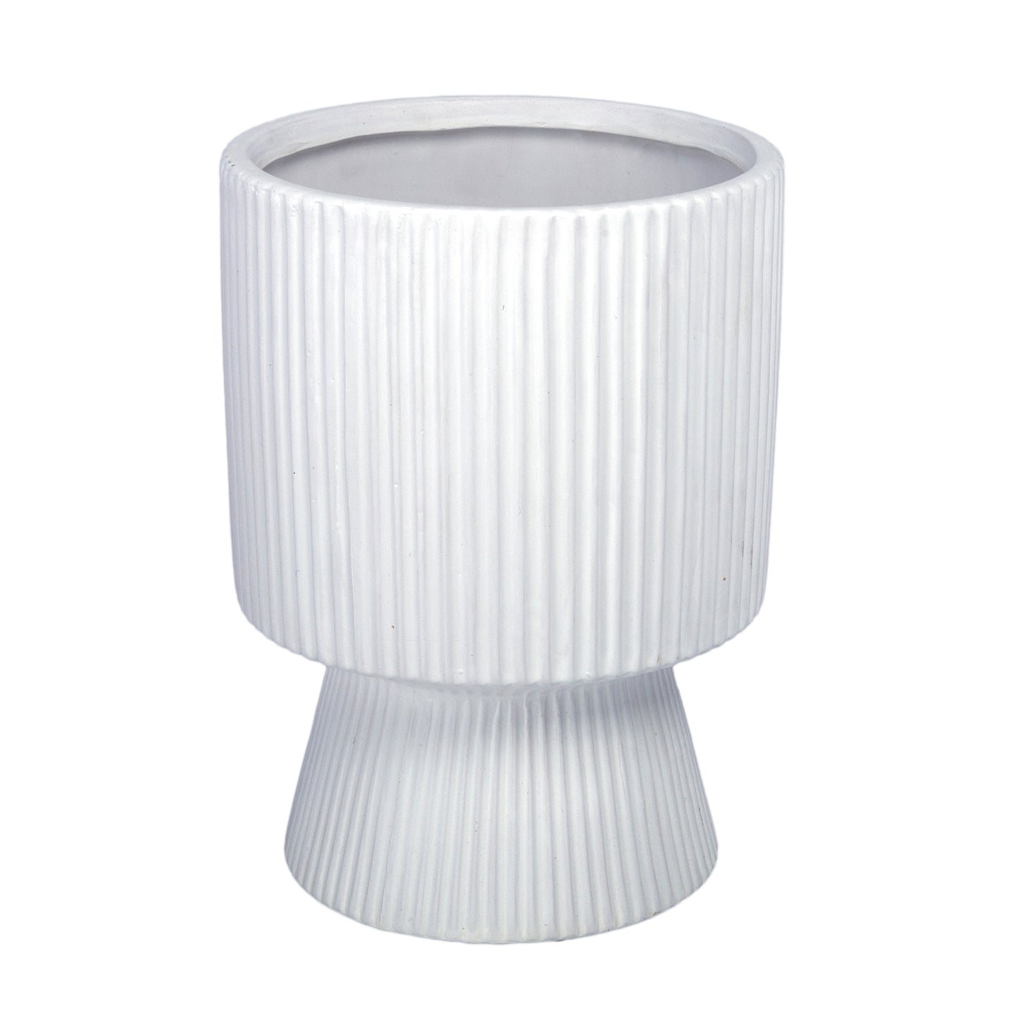 Oksana Ribbed Stoneware Vase with Tapered Pedestal Base