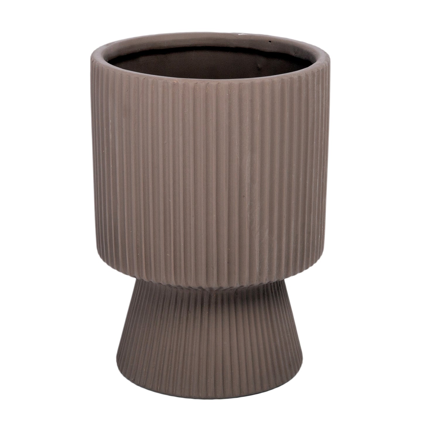 Oksana Ribbed Stoneware Vase with Tapered Pedestal Base