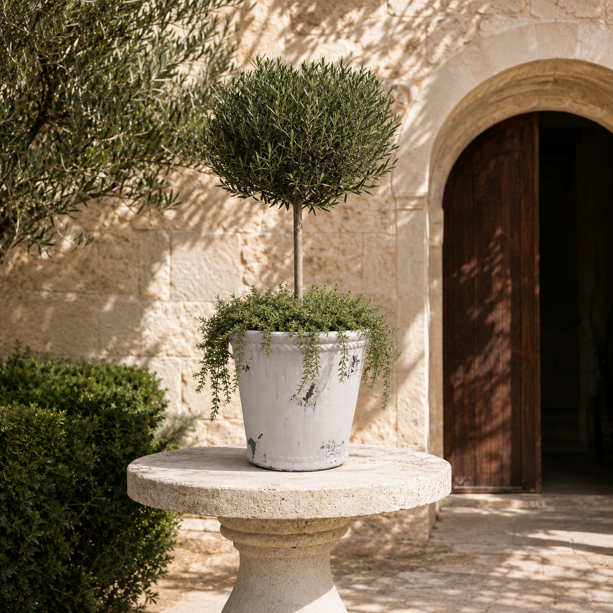 Terracotta Round Pot White-11.00"H