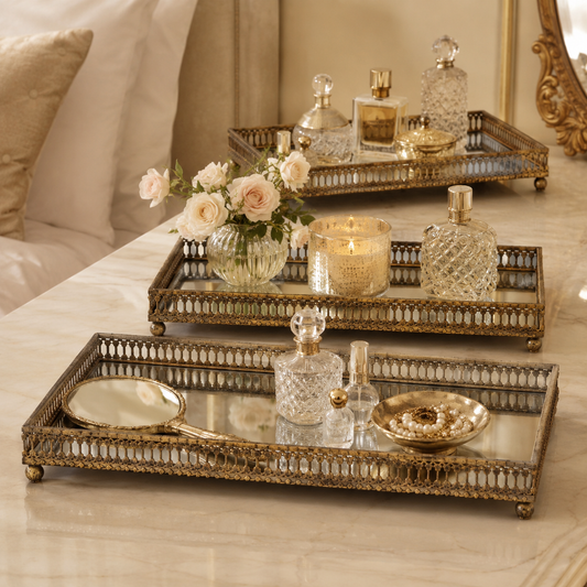 Anahi Antique Gold Mirrored Tray (Set of 3)